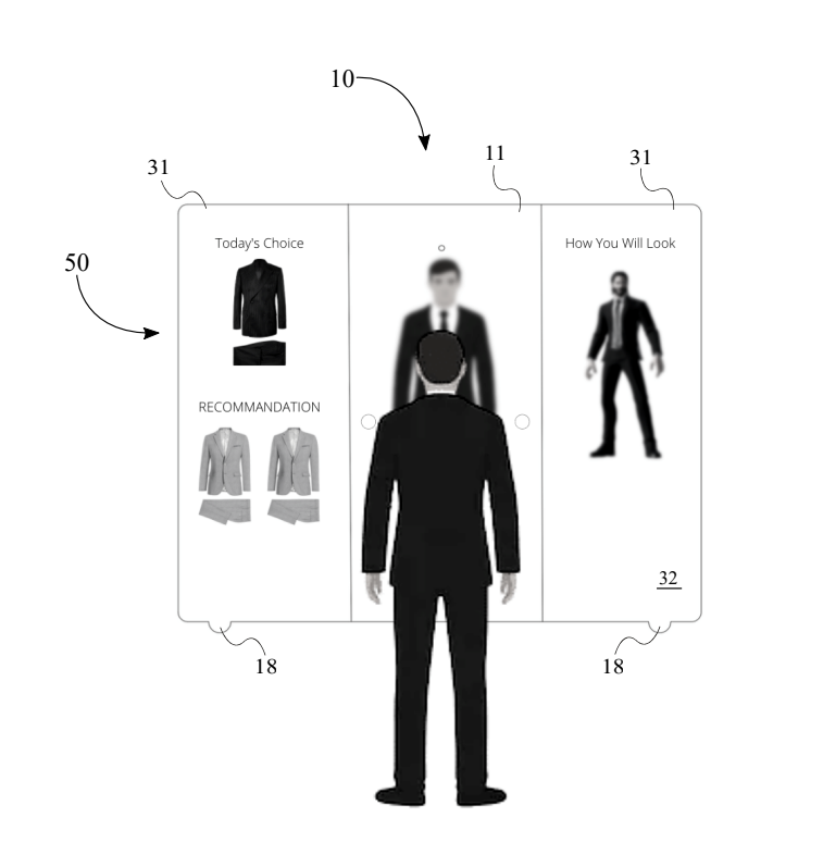 Patent figure: outfit recommendation on the mirror display